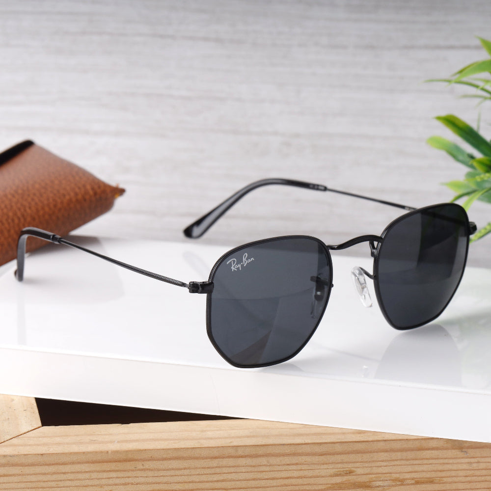 Classic Hexagonal 3548N Black-Black Sunglass with black frame and UV 400 protection from JUO INDIA.